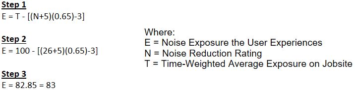 breakdown of math needed to determine noise level experienced by users using earmuffs