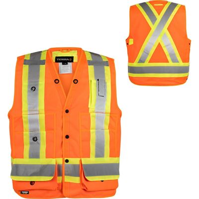 Picture of TERRA® Orange Hi-Vis 150D Polyester Surveyor Vest - 2X-Large