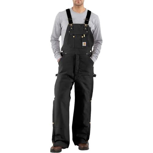 Picture of Carhartt R41 Black Quilt-Lined Duck Zip-To-Thigh Bib Overalls - Size 36x32